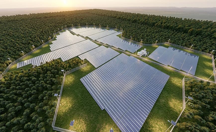 Solar farm aerial view